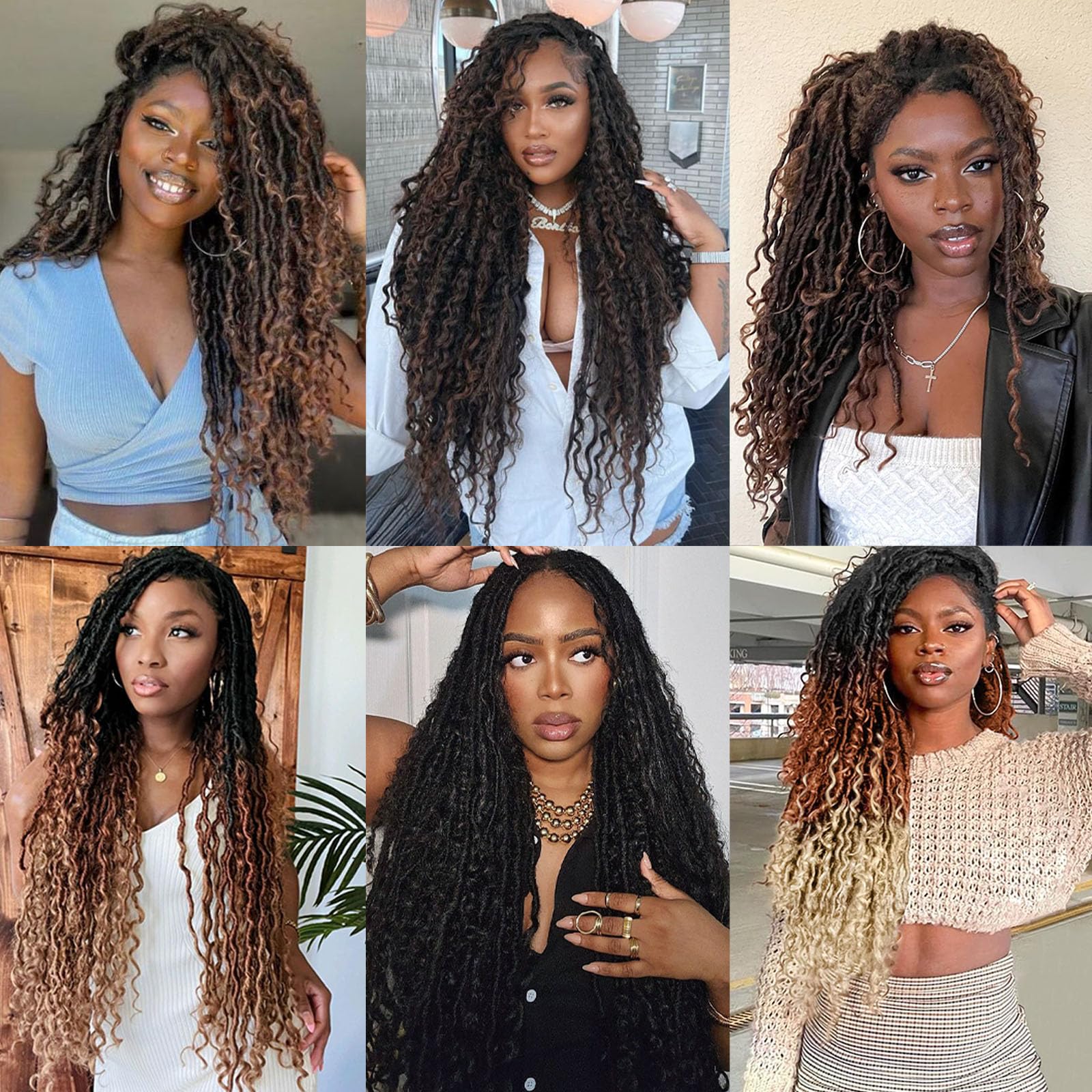 Häkelhaar, Göttin, Naturschwarz, 25,4 cm, 8 Packungen, vorgeschlungenes Kunsthaar, Bohemian-Locs, Häkelzöpfe mit lockigen Enden, für Damen, 25,4 cm, 8 Packungen (#Schwarz)