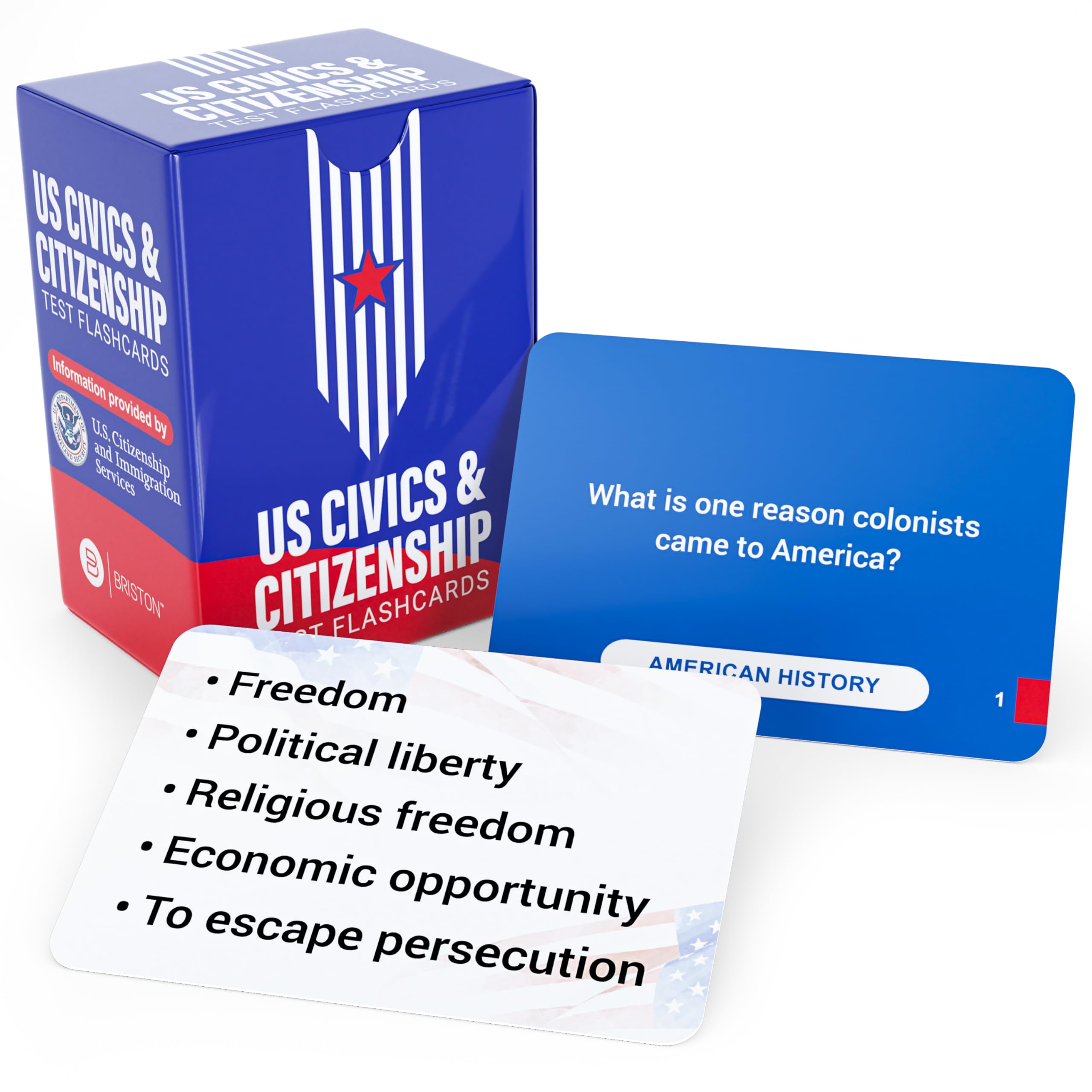Briston 130 US Citizenship & Naturalization Learning Cards 2025 – Educational Resources for US History, Civics, National Symbols, and More – Fun & Engaging Game for American Citizenship Preparation
