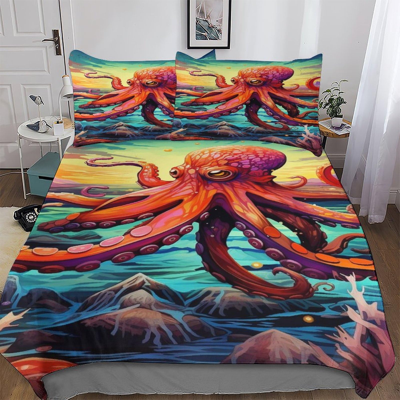 Housse de couette poulpe 200x200cm, le cadeau idéal pour décorer une chambre