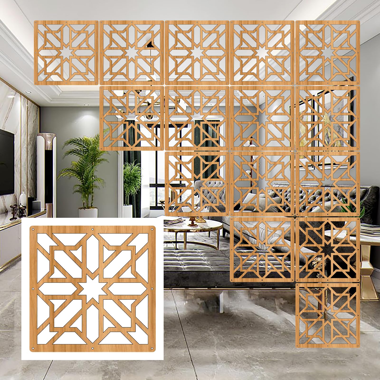 Genérico Panel Divisor de ambientes Impermeable de Madera y plástico - 75 Piezas - Separador Colgante para Dormitorio, Comedor, Hotel, Bar y Restaurante - Estética Natural