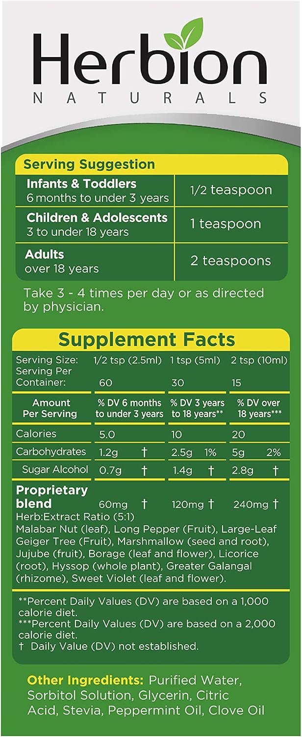 Herbion Naturals Sugar-Free Cough Syrup with Stevia, Helps Relieve Cough and Soothes Sore Throat - Image 3
