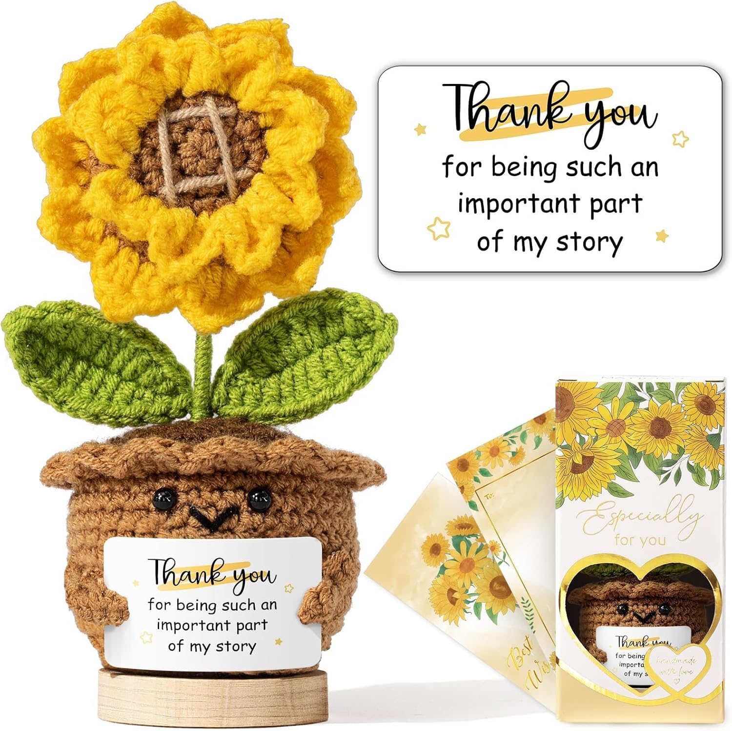 Thank You Gifts for Women Handmade Emotional Support Plush, Positive Handmade Crochet Sunflower Teacher Appreciation Gifts, Thank You Gift for Women Coworker Boss Friend Valentine's Day Birthday Gift