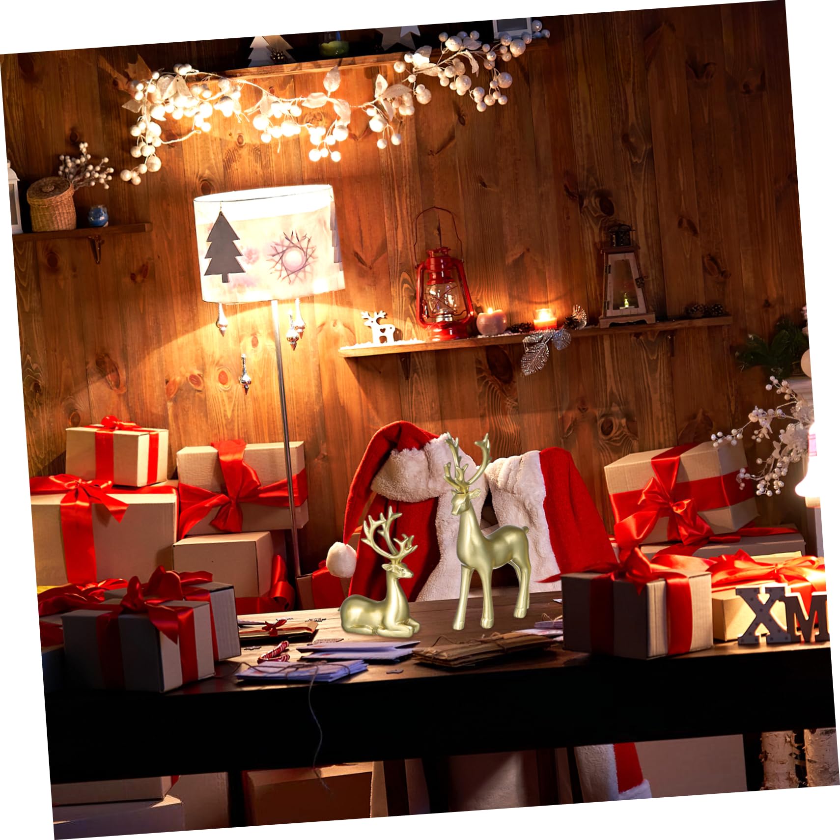 YARNOW 2piezas Adornos De Resina De Reno Para Decoración De Escritorio y Fiestas Navideñas Esculturas Decorativas Para Hogar y