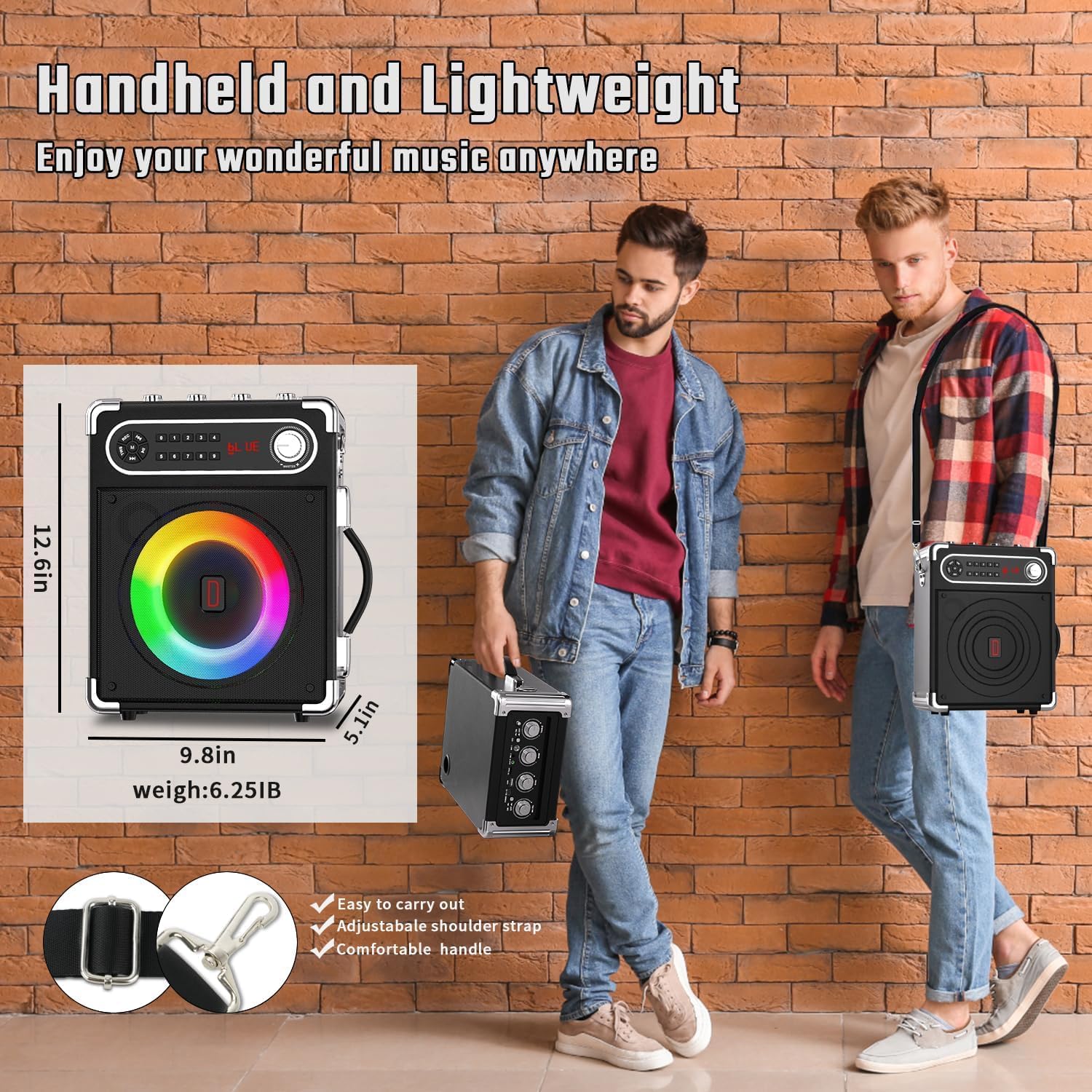 Karaoké avec 2 Microphones sans Fil, Enceinte Bluetooth 5.3 Portable avec Lumières LED, Réglage des Basses et des Aigus, Système de Sonorisation avec Télécommande, Compatible FM/AUX/USB/TF