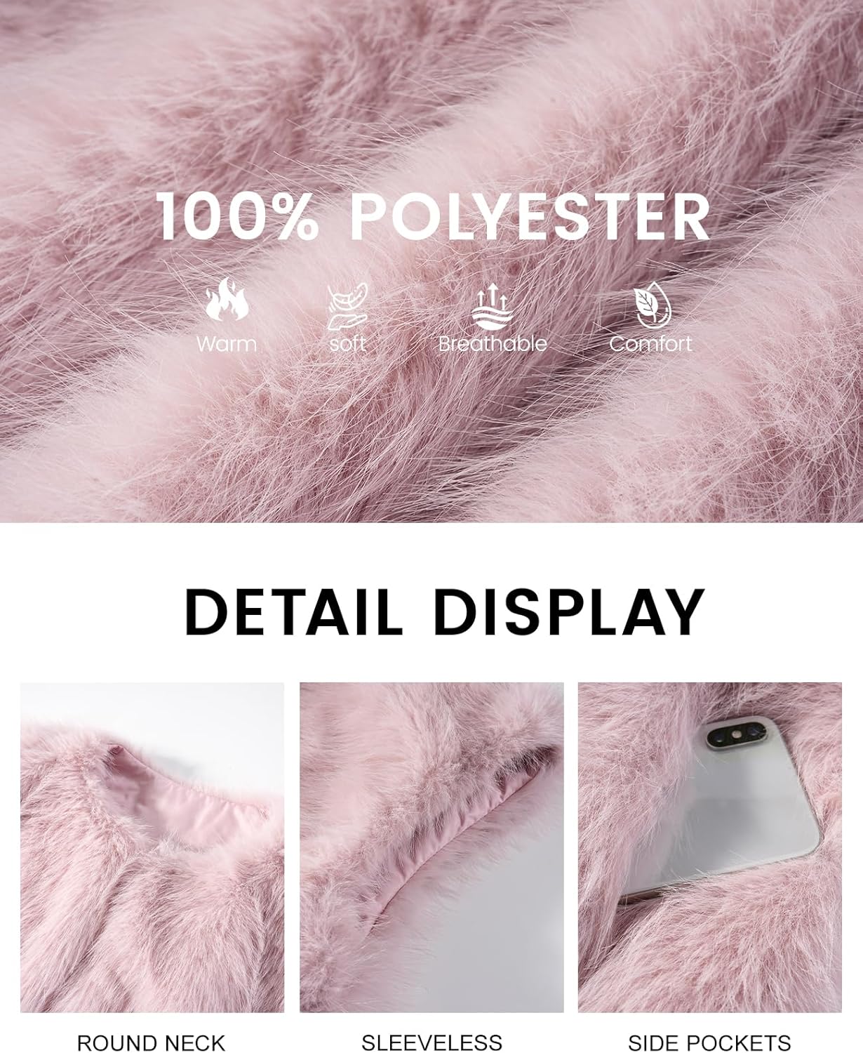 PEHMEA Women's Faux Fur Vest Sleeveless, Fluffy Fuzzy Open Front Cardigan Jacket for Winter Fashion Outerwear Coats - Image 5