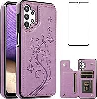 Vista 9 de Funda de teléfono para Samsung Galaxy A32 5G de 6.5 pulgadas con protector de pantalla de vidrio templado, tarjetero/tarjetero/cartera, soporte