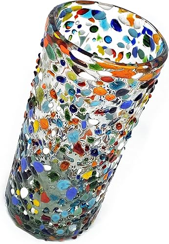 Miniatura 8 de Confetti Rocks - Vasos de té helado de 20 onzas de alto (juego de 6) cristalería multicolor mexicana hecha a mano, vidrio reciclado, sin plomo, sin