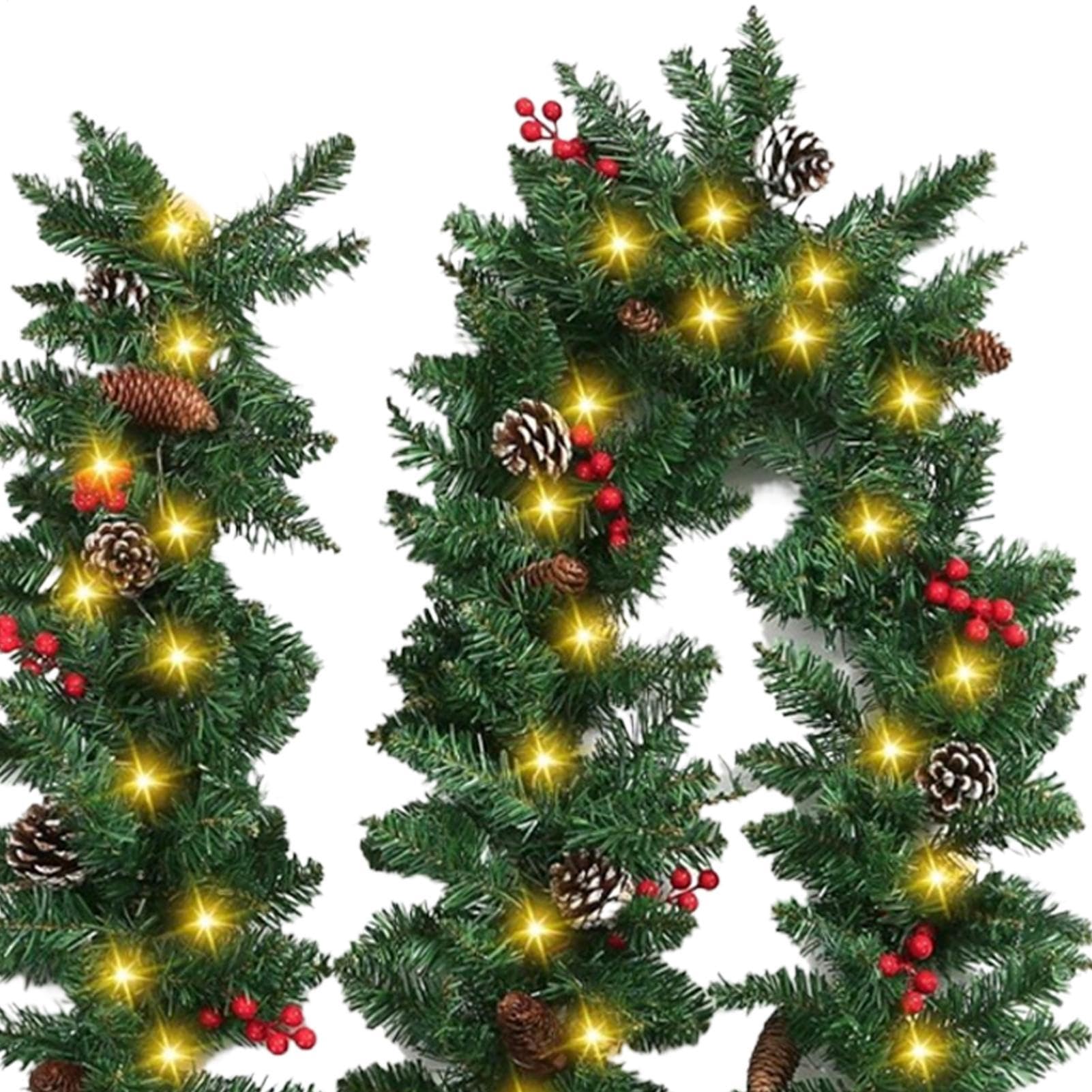 Couronnes De Noël pour Porte D'Entrée Végétation Artificielle avec Lumières