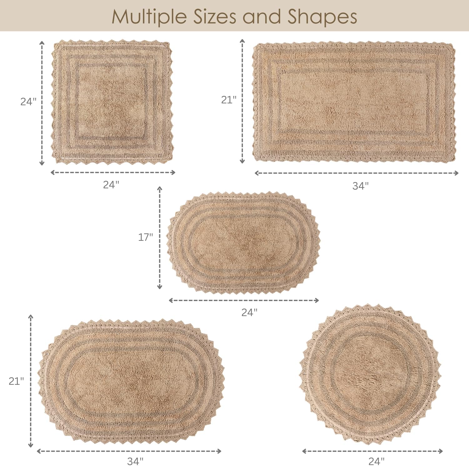 RAJRANG Bath Rug for Bathroom Kitchen and Spa with Crochet Pattern Cotton Luxury Absorbent Soft Reversible Boho Bath Mat Sand Oval 24x17 Inches - Image 3