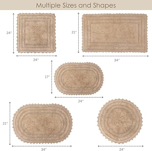 Miniatura 3 de RAJRANG BRINGING RAJASTHAN TO YOU Juego de 2 alfombras de baño de algodón, ovaladas de 17 x 24 pulgadas, de ganchillo, reversible, bohemio, color