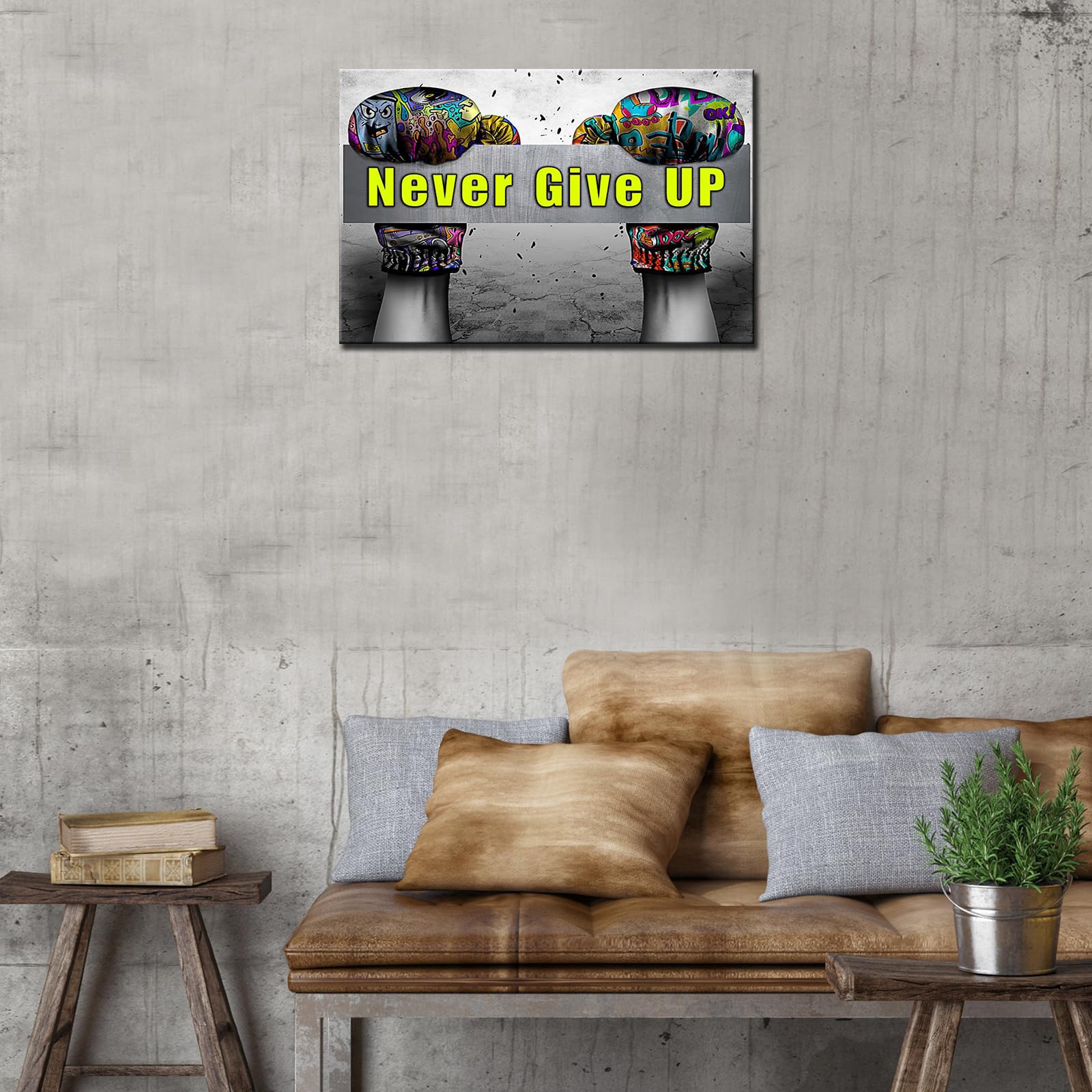 Banksy Street Art Graffiti Hand Gloves Pictures Never Give Up Quotes Paintings Artwork for Living Room Gift 1 Pieces Canvas Wall Art Nordic Home Decor Ready to Hang Poster and Prints (16''W x 24''H) - Image 4