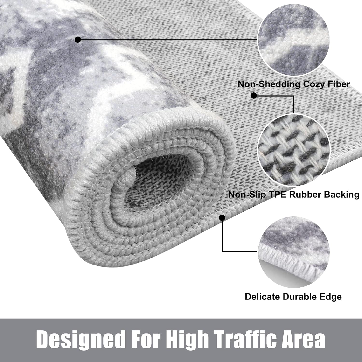 Wonnitar Moroccan Indoor Door Mat - 32''x48'' Entrance Doormat Entry Rug, Washable Grey Absorbent Non-Slip Front Door Mat Low-Profile Dirt Resist Rug for Bathroom Entryway (Grey,32''x48'')