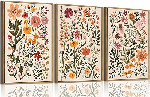 Miniatura 15 de KISSFOX 3 piezas de lienzo de arte de pared de flores silvestres para decoración de pared, cuadros florales, pinturas botánicas, impresiones de