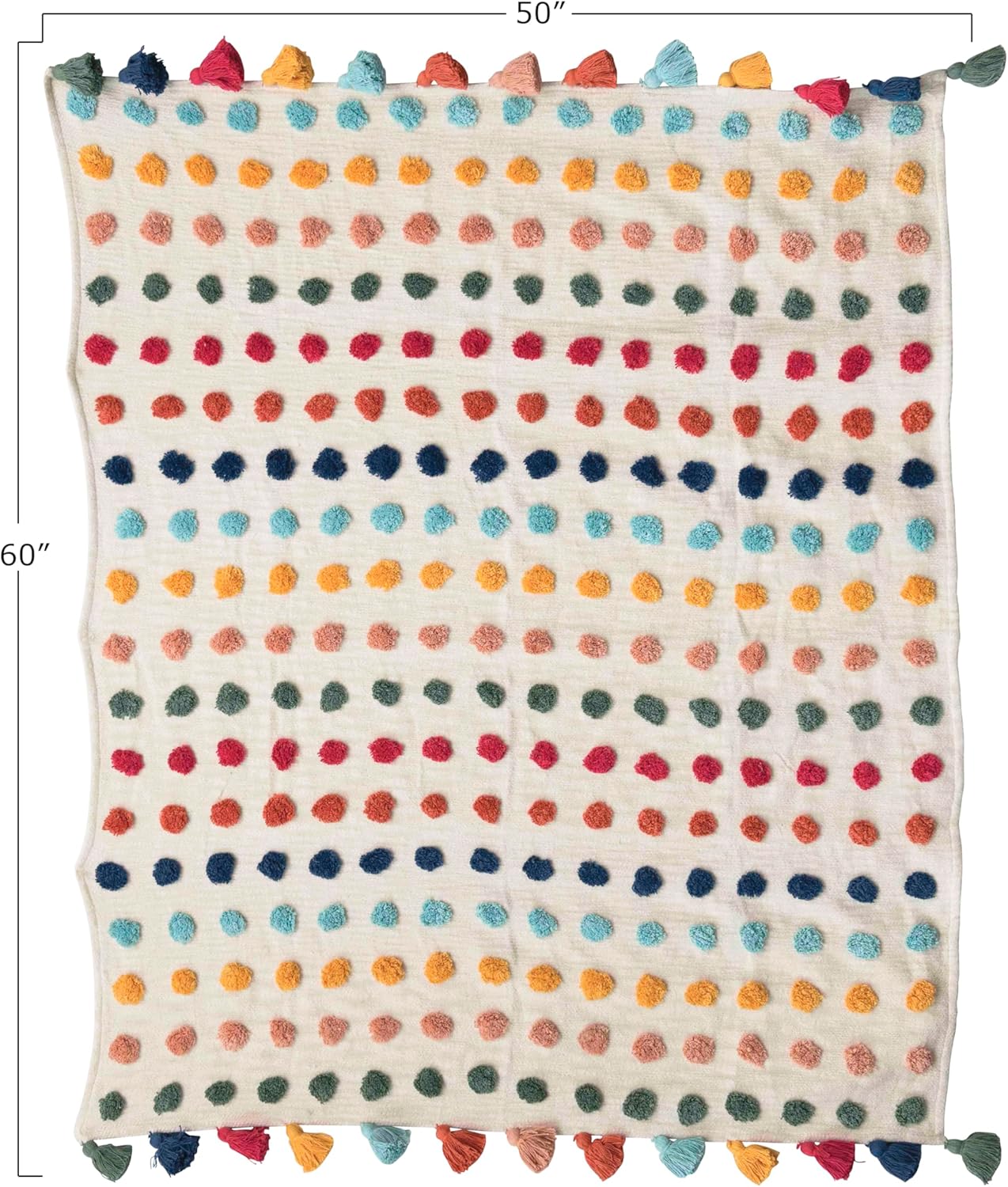 Creative Co-Op Soft Woven Cotton Throw with Tufted Dots and Tassels, Multicolor - Image 2