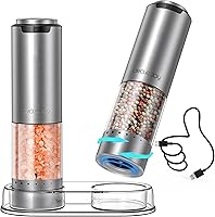 Vista 10 de CIRCLE JOY Juego de molinillo eléctrico de sal y pimienta a pilas con base, molinos de pimienta de acero inoxidable con recipiente de 3.2 fl oz, luz