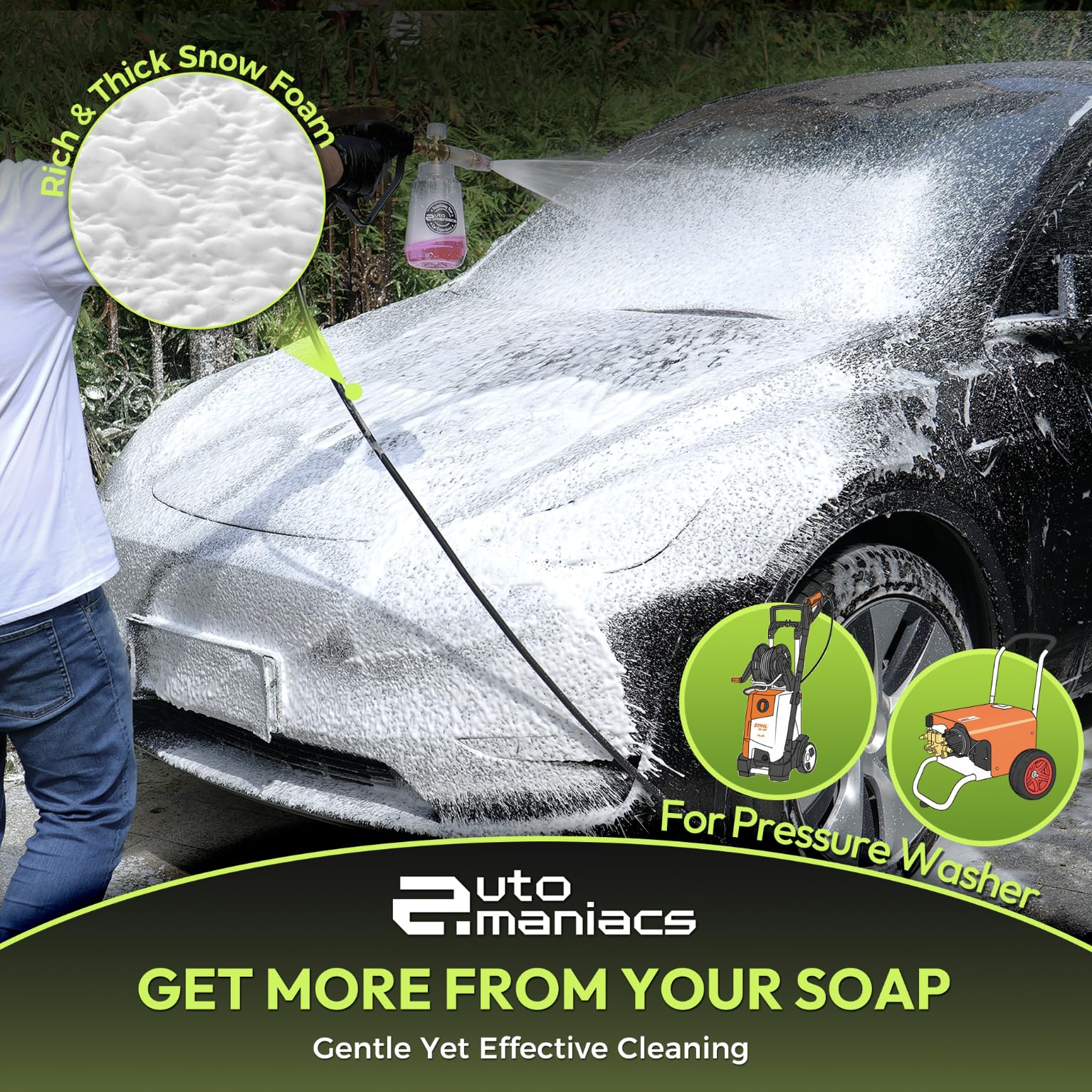 AutoManiacs Foam Cannon for Pressure Washer Not Garden Hose Adjustable Car Wash Sprayer with 1 4 Inch Quick — view 2