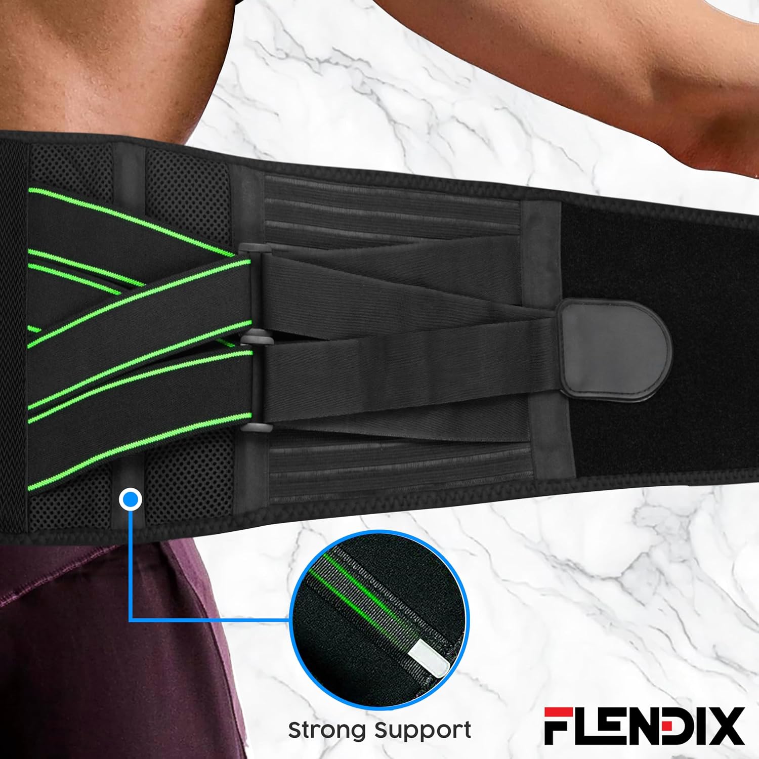 Lower Back Brace for Lower Back Pain, Breathable Back Support Belt, Lumbar Support for Men and Women, Back Brace with Adjustable Support Straps and Removable Lumbar Pad for Work & Everyday Use (Green, XXL (Waist 42.9"-47.2"))