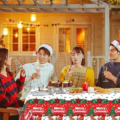 Miniatura 3 de Paquete de 4 manteles de Navidad para fiesta de Navidad, decoración de fiesta de Navidad, cubierta de mesa de Navidad con árbol de Navidad y copo de