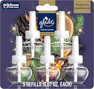 Glade PlugIns Refills Air Freshener, Embers & Sandalwood, Scented and Essential Oils for Home and Bathroom, 0.67 Fl Oz, 5 Count