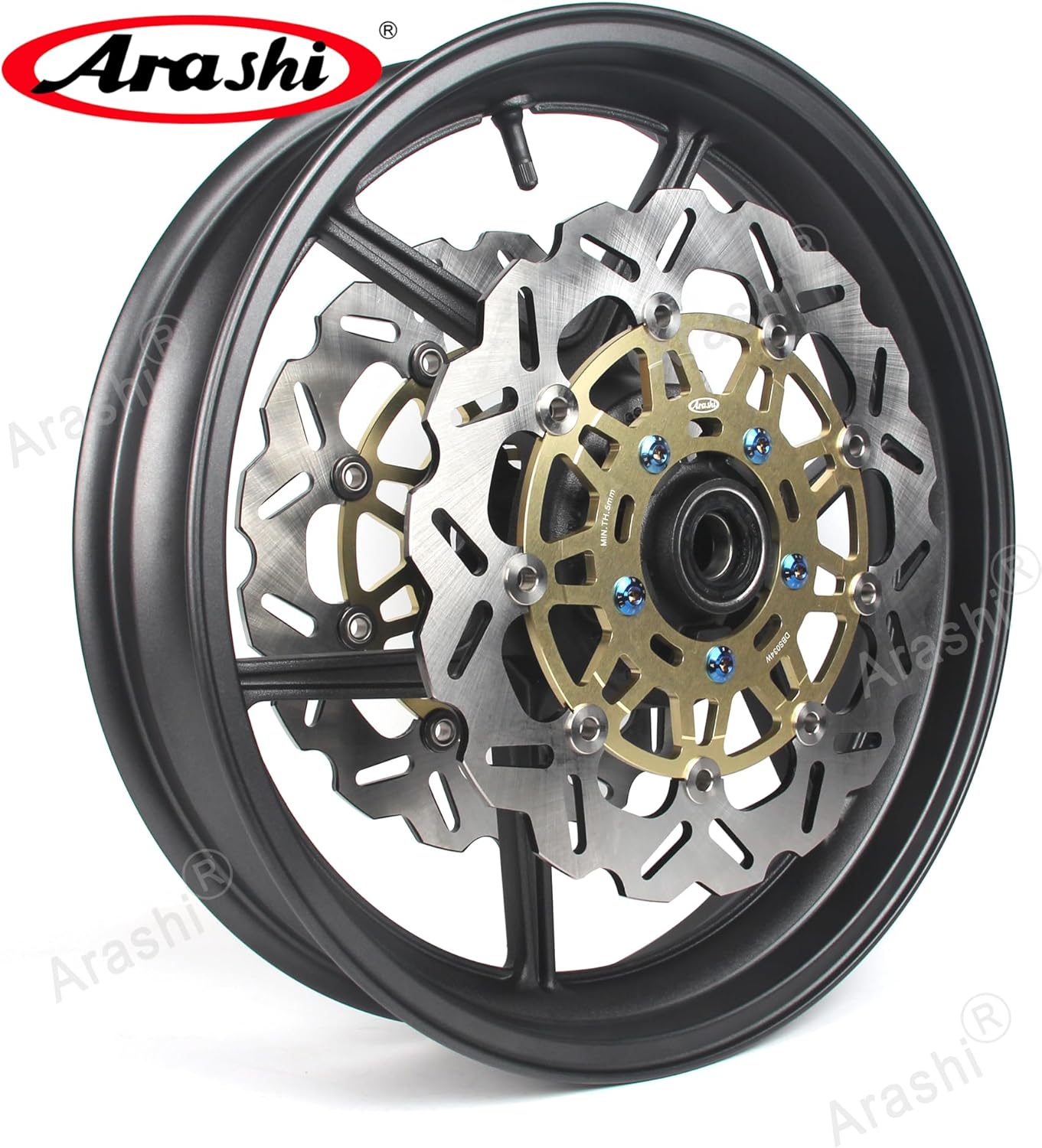 Arashi Front Wheel Rim and Brake Discs Rotors for Kawasaki ER6N ER6F 2006-2015, Versy-s 650 2007-2014, Ninja ZX10R 2004-2005, Z1000SX 2011-2020, Motorcycle Parts Matte Black