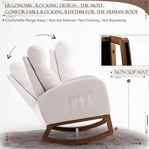 Miniatura 5 de Mecedora tapizada para guardería, mecedora Accent Glider con bolsillo lateral, cómoda silla con respaldo alto y cojín de doble capa, planeador