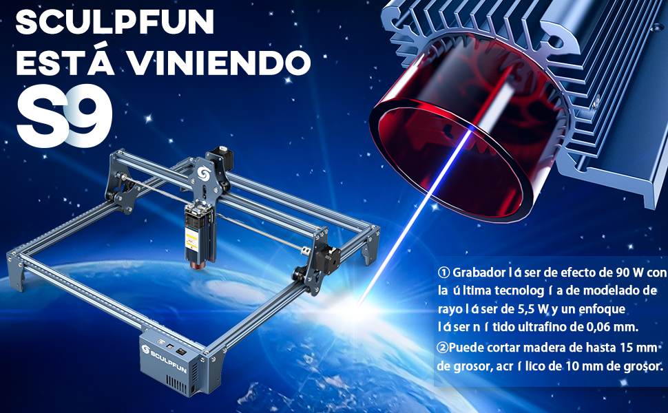 SCULPFUN S9 Macchina Per Incisione Laser 90W - Area Lavoro 410x420mm - Per Legno, Metallo, Acrilico - Foto 9