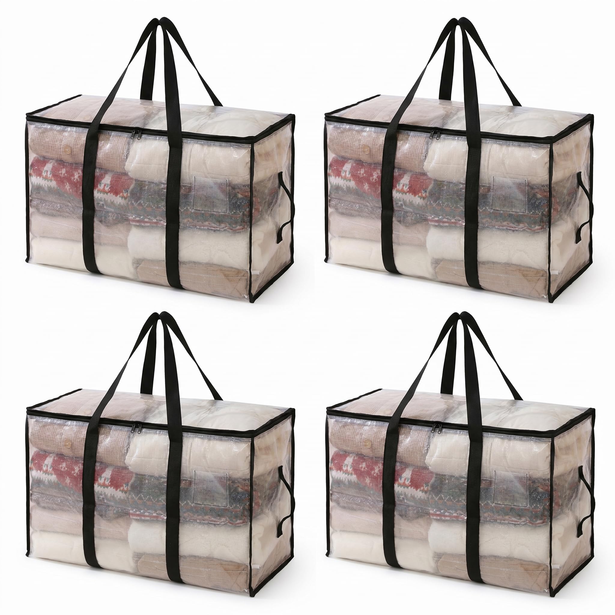 CNMTCCO Extra Large Moving Bags Heavy Duty, 90L Clothes Storage Bags with Zips and Handles, Water-Resistant Moving Boxes Alternative for College Dorm, Bedding, Laundry and Moving House,4 Pack