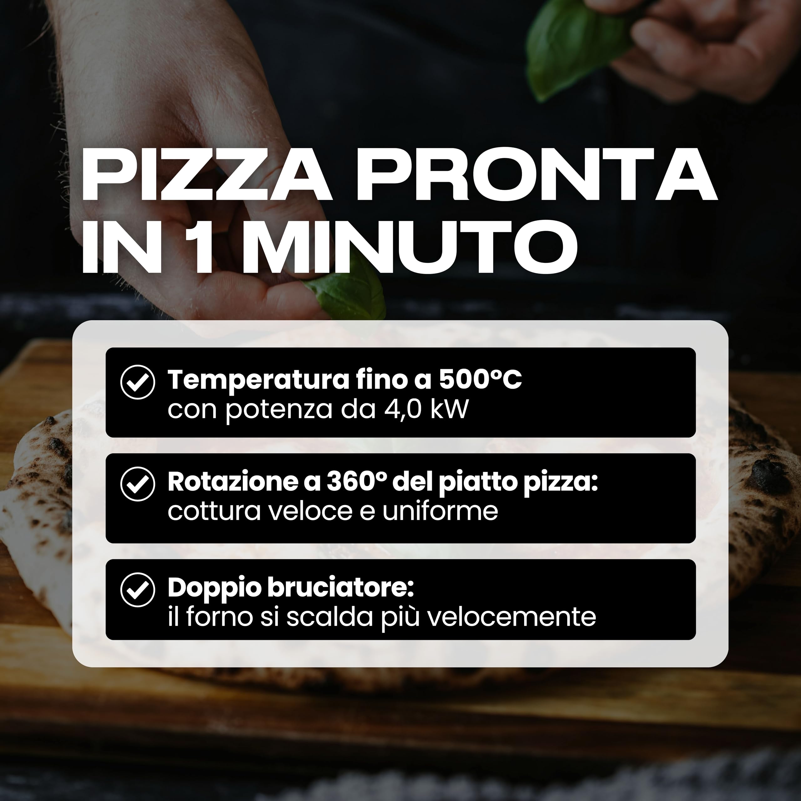 PizzaReber Forno Pizza a Gas con Piatto Rotante 32 cm – Doppio Bruciatore GPL, Acciaio INOX, Alluminio – Cottura 500°