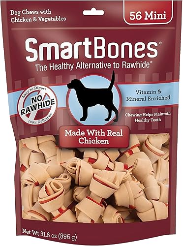 SmartBones Mini huesos con pollo real 56 unidades masticables sin piel cruda para perros SBC-00458