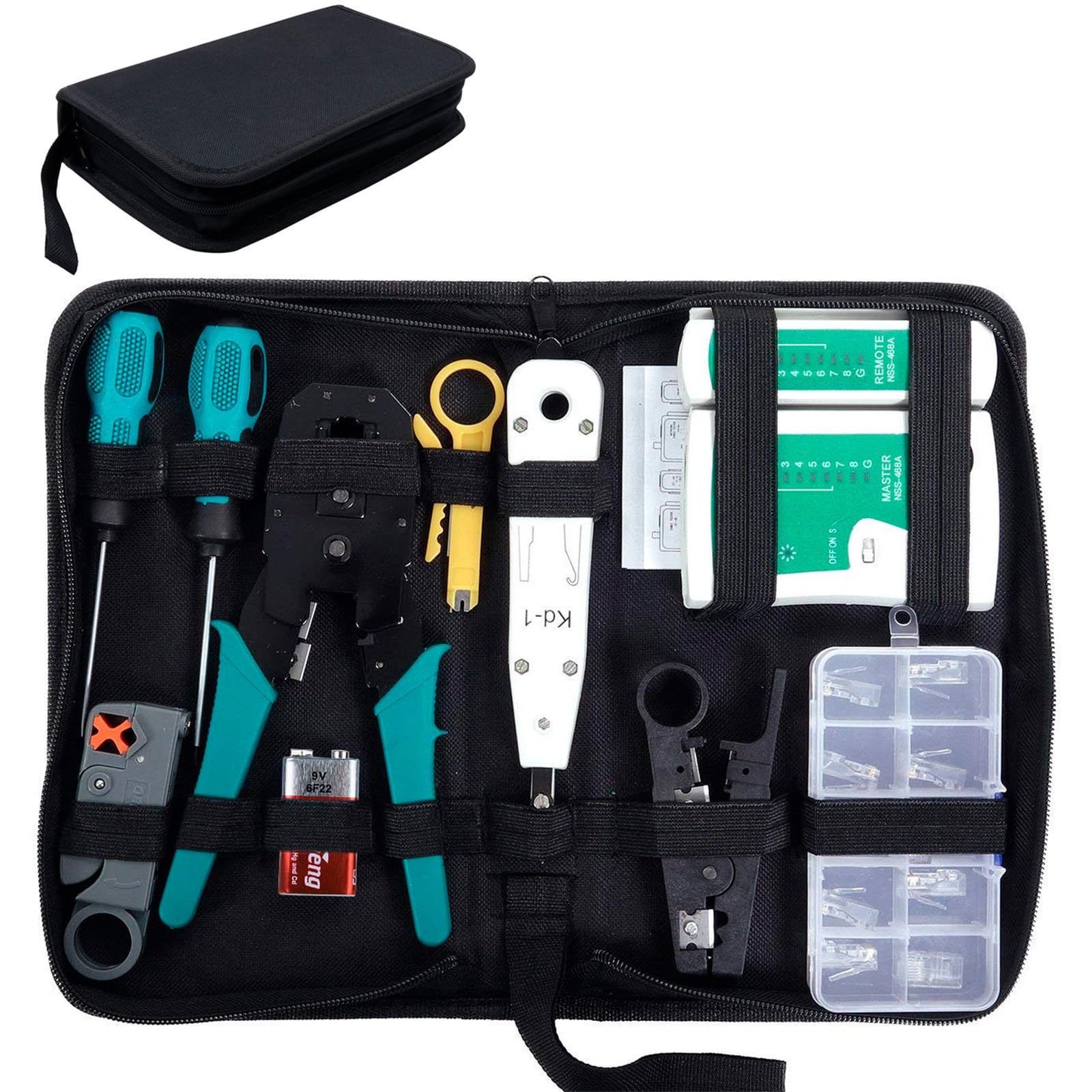 SGILE 12 in 1 Netzwerk Werkzeug Set für RJ45, RJ11, RJ12 – Crimpzange RJ 45, Netzwerk & LAN Kabel Tester, Kabeltester Kit für DIY Haushalt & Computer Wartung, Kompatibel mit CAT5 und CAT6