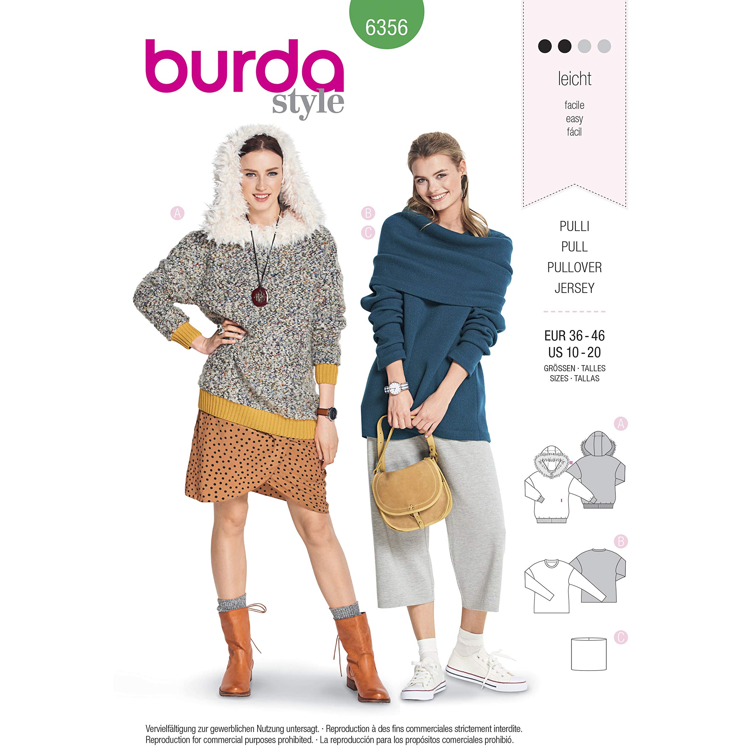 Burda Style Sewing Pattern B6356 - Misses' Pullovers, A(10-12-14-16-18-20)