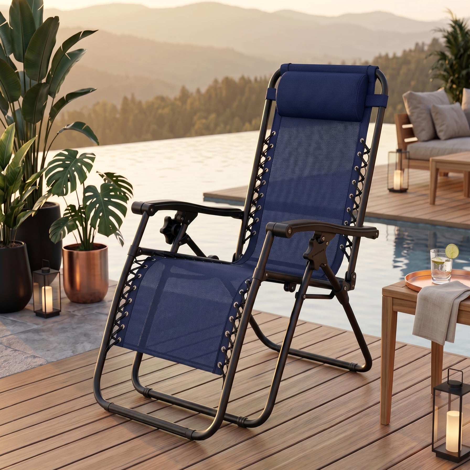 Amazon Brand - Solimo Solace Outdoor Adjustable Zero Gravity Folding Reclining Lounge Chair with Pillow (Blue) | Alloy Steel-image-42