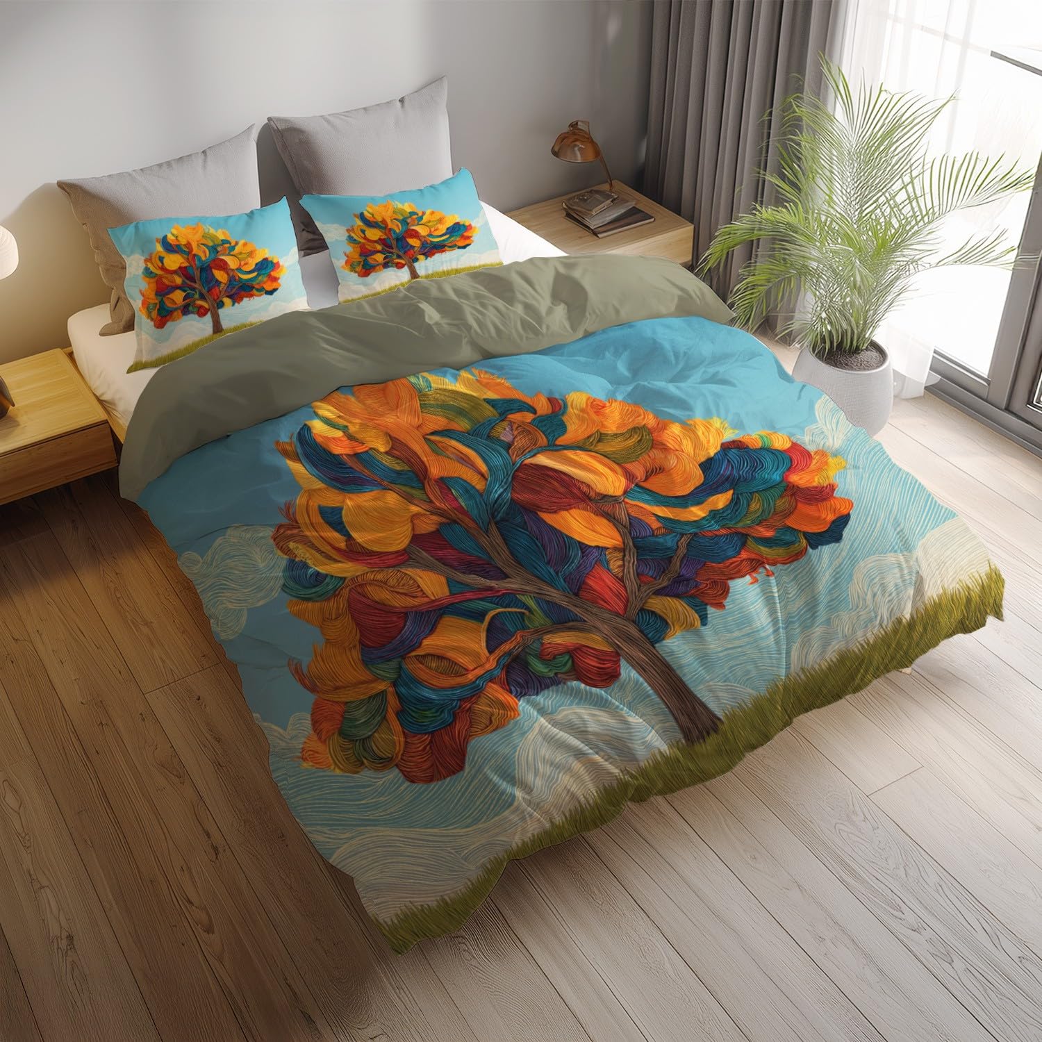 Wielokolorowa naturalna fantazja duże drzewo 220 x 240 cm poszwa na kołdrę z miękkim zamkiem błyskawicznym Dekoracyjny zestaw pościeli z 2 poszewkami na poduszki Pościel Zestaw dla dorosłych i dzieci
