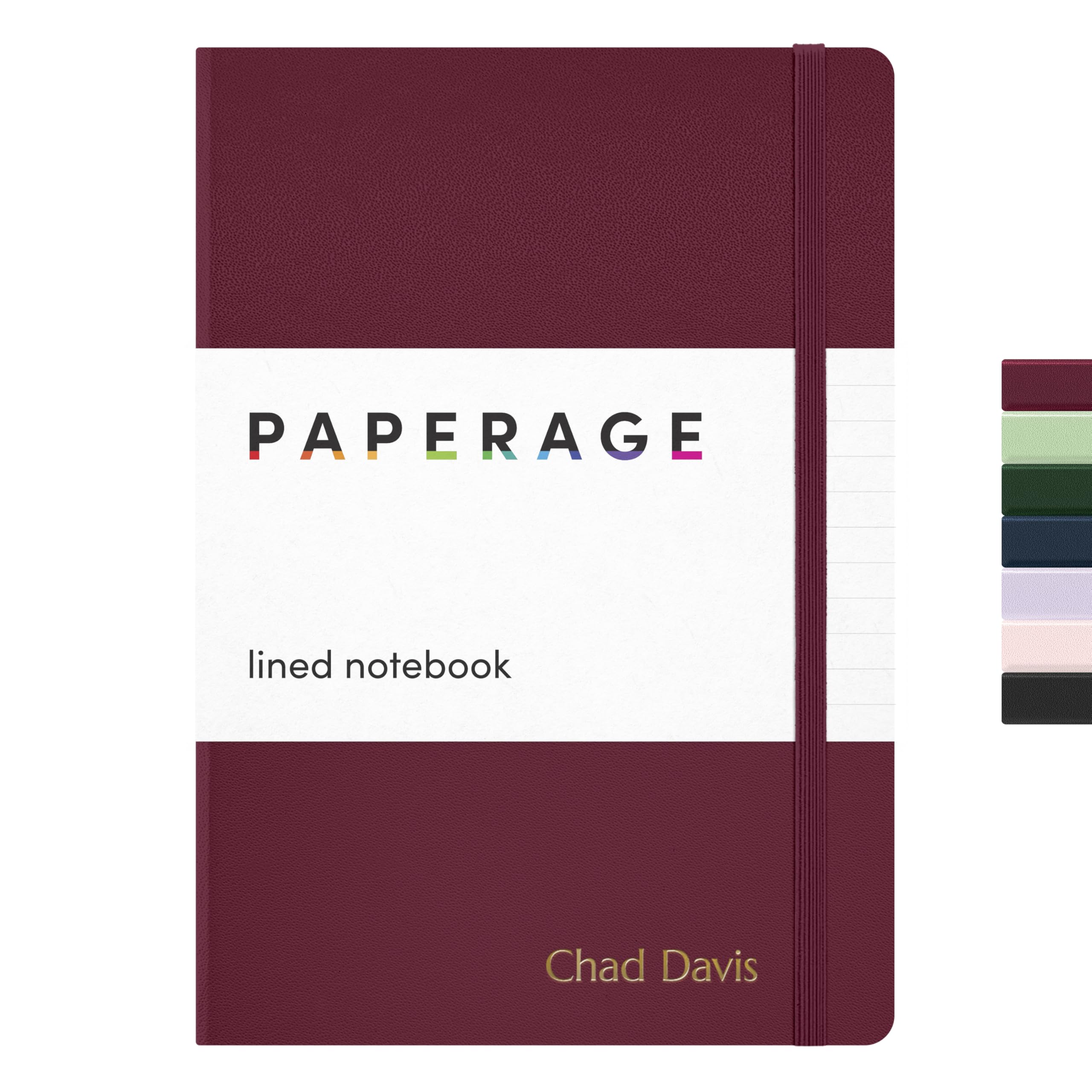 PAPERAGE Personalized Lined Journal Notebook for Writing - Customizable Text in Embossed Metallic Gold Foil, 160 Pages, 100 GSM Thick Paper, Leather