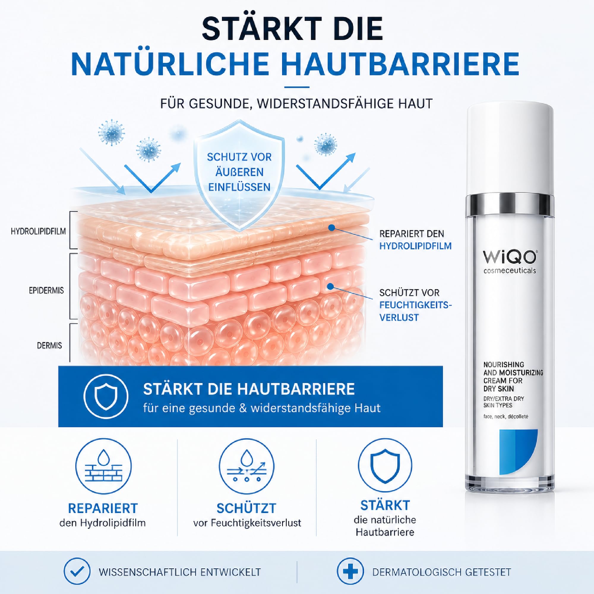 WiQo Moisturizing Face Cream 50ml – Feuchtigkeitscreme für trockene Haut – PRX-T33 Nachpflege, Repair, Hydration, Gesicht Hals Dekolleté