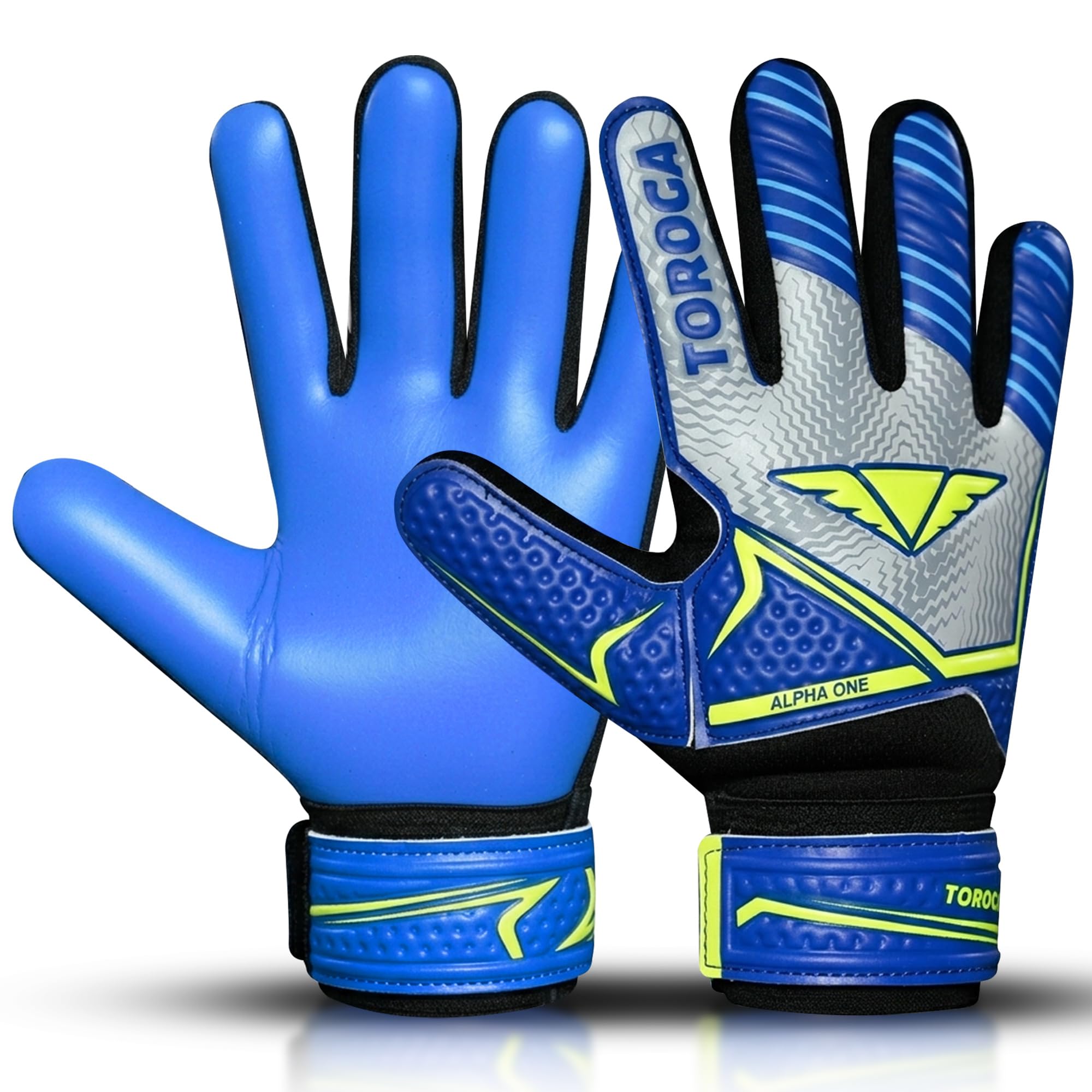 TOROGA Football Goalkeeper Gloves for Kids,Boys & Girls,Youth Soccer Goalie Gloves with Super Grip Palms,Anti Slip, Breathable Mesh,Durable Stitching,Secure Wrist Straps (Blue, 4)