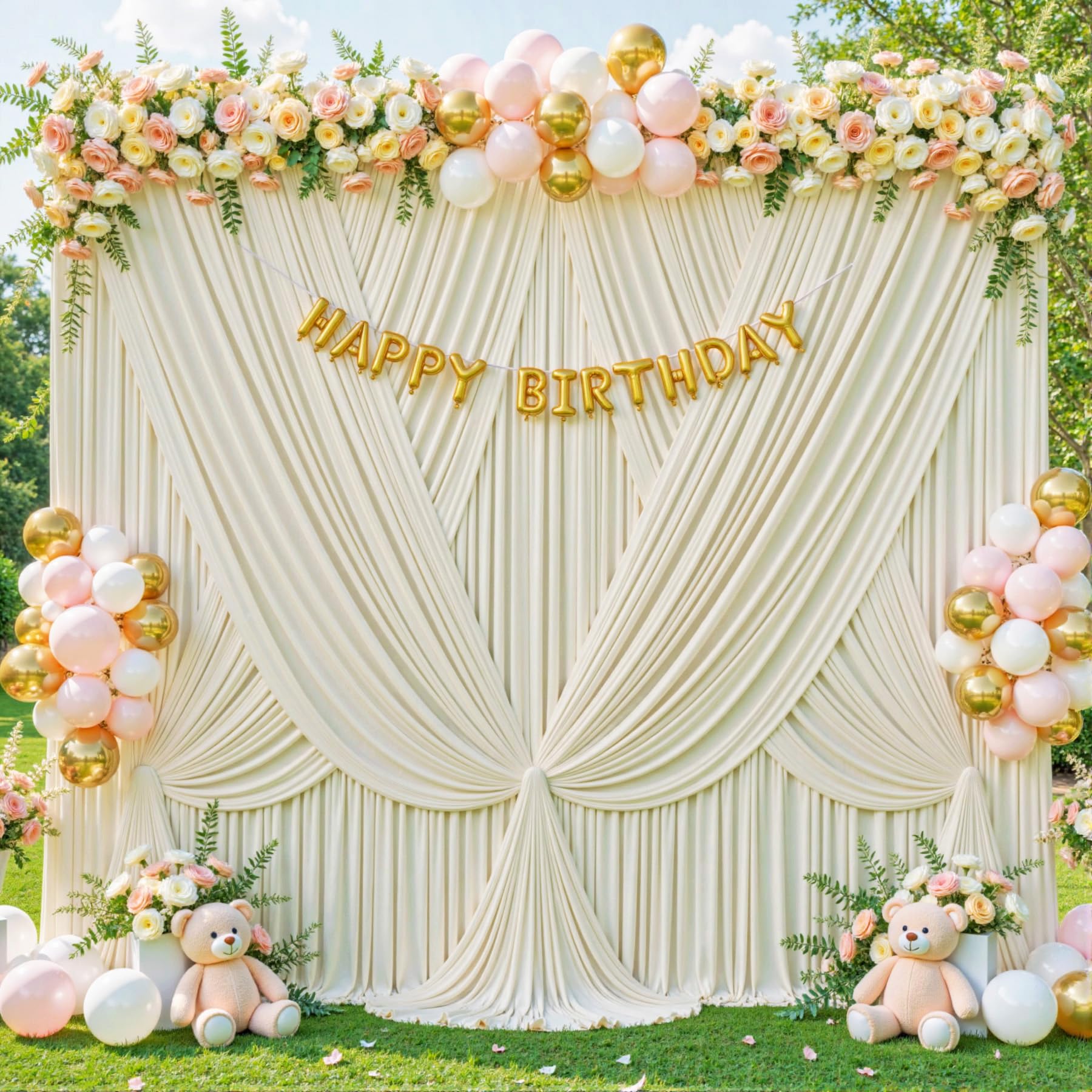 4 panele, beżowe tło, zasłona na przyjęcia weselne, bez zagnieceń, beżowe zasłony fotograficzne, tło, dekoracja, na baby shower, sesję zdjęciową, 6 m (szer.) x 3 m (wys.)