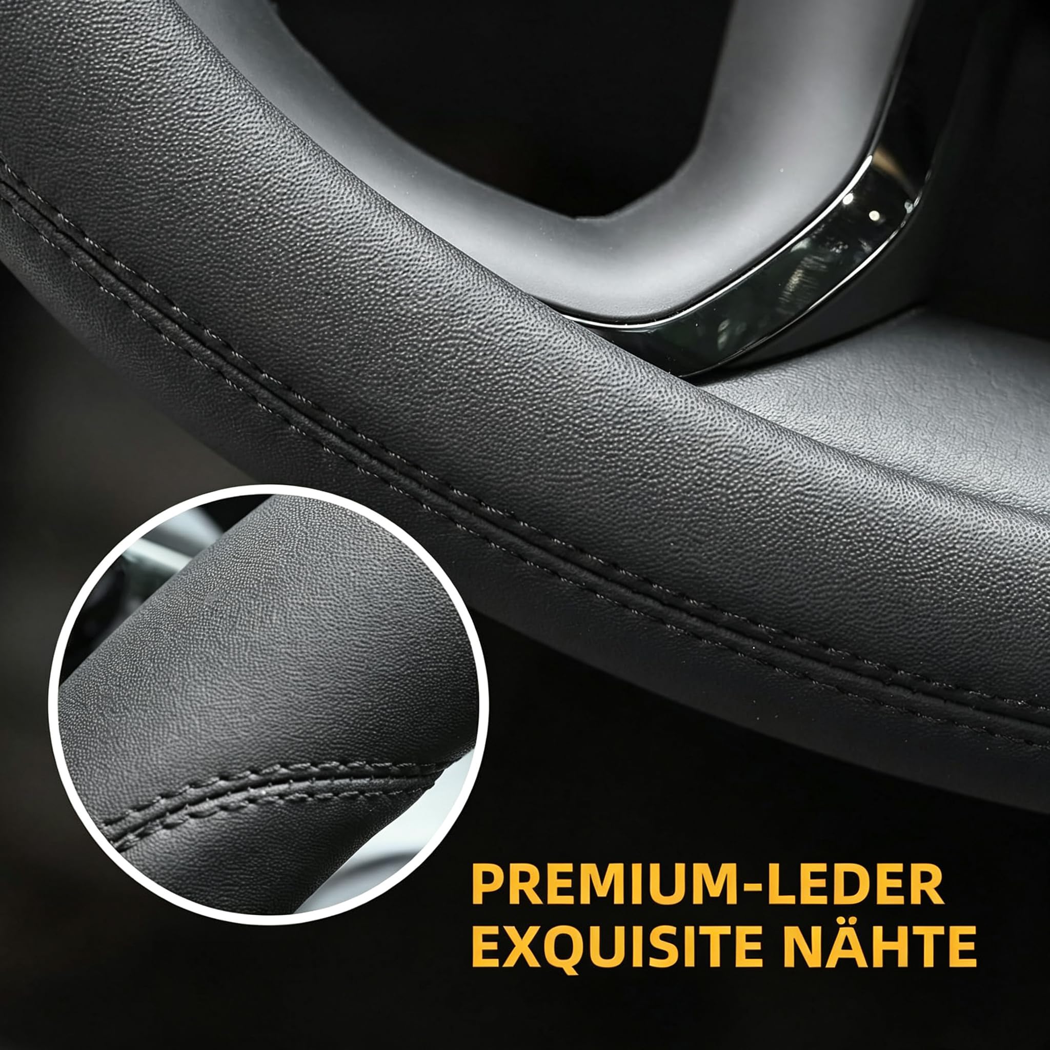 Valleycomfy Microfiber Leather Steering Wheel Cover Universal 15 inch (Black) — Amazon image 4