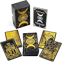 Vista 1 de Prophet Baraja de cartas de tarot de lámina dorada, 78 cartas originales juego de adivinación con libro guía para principiantes, cartas de tarot