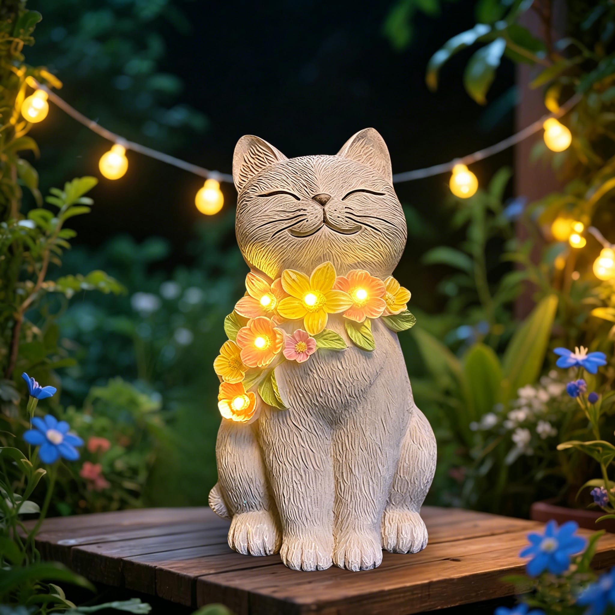 Cadeau pour amoureux des chats : la statue solaire décorative de cour
