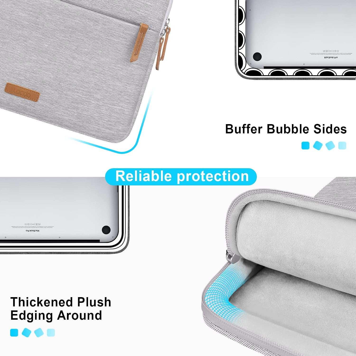 Lacdo 360° Protective Laptop Sleeve Case for 13 inch New MacBook Air M2 A2681 M1 A2337 A2179 2022-2018, 13" New MacBook Pro M2 M1 A2338 A2289 A2251 2022-2016, 12.9" iPad Pro with Accessory Bag, Gray