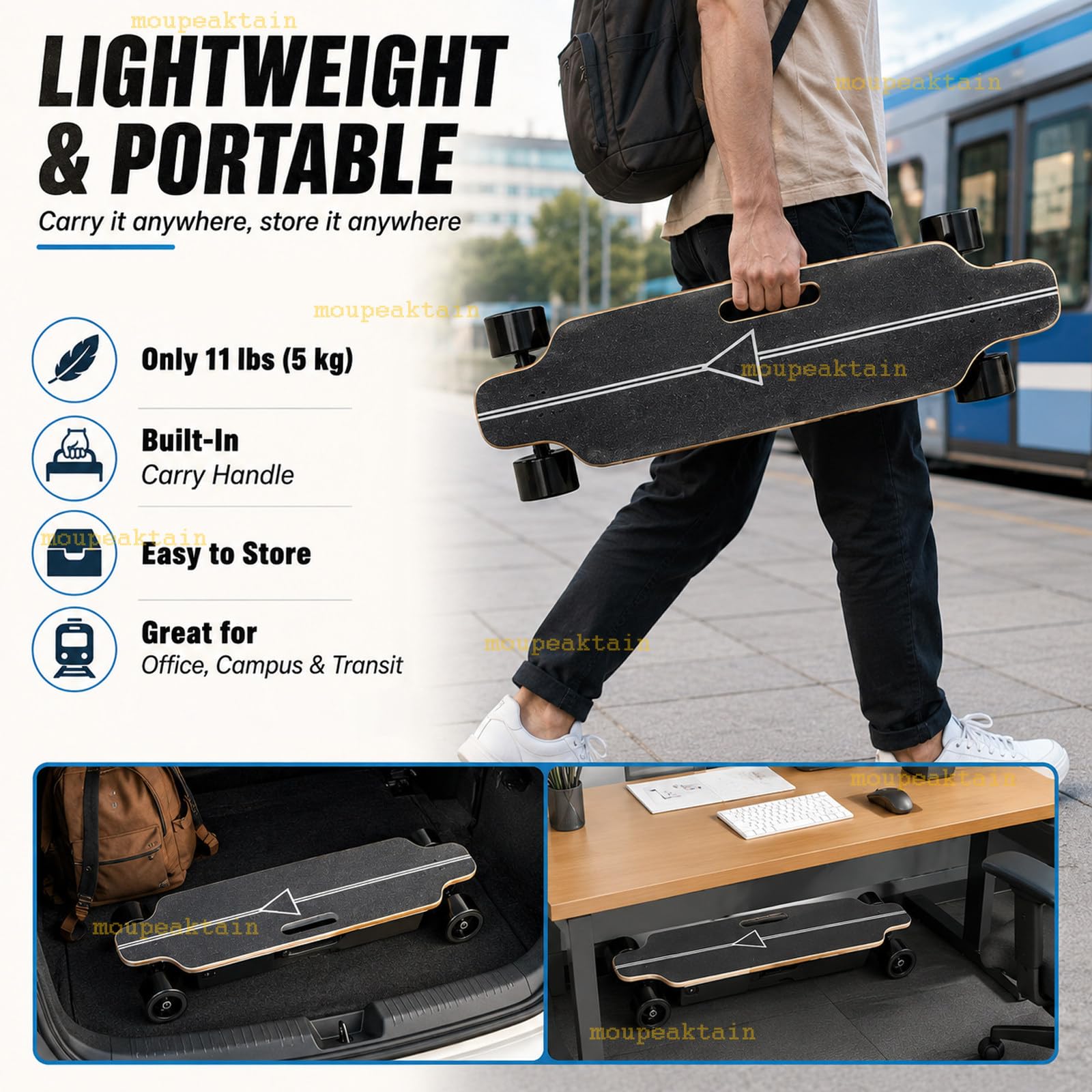 Elektryczna deskorolka dla dorosłych z pilotem, elektryczna longboard 350 W, 4 prędkości, do 25 km/h, zasięg 15 km, przenośna deskorolka elektryczna z uchwytem do kampusu i miasta