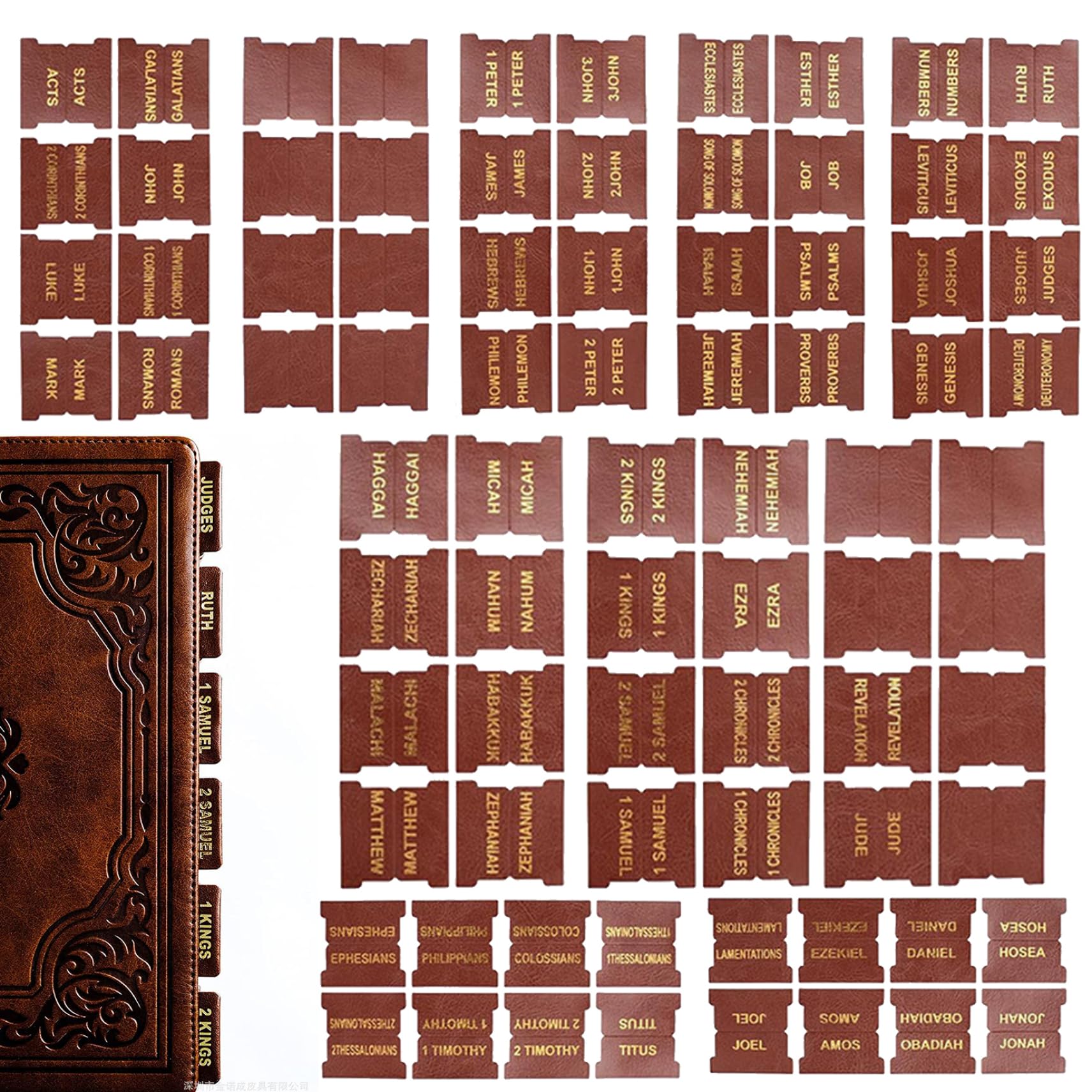 Bible Tabs, 80PCS Leather Book with Gold Foil Blank Sticks for Christian Study Accessories(Brown)