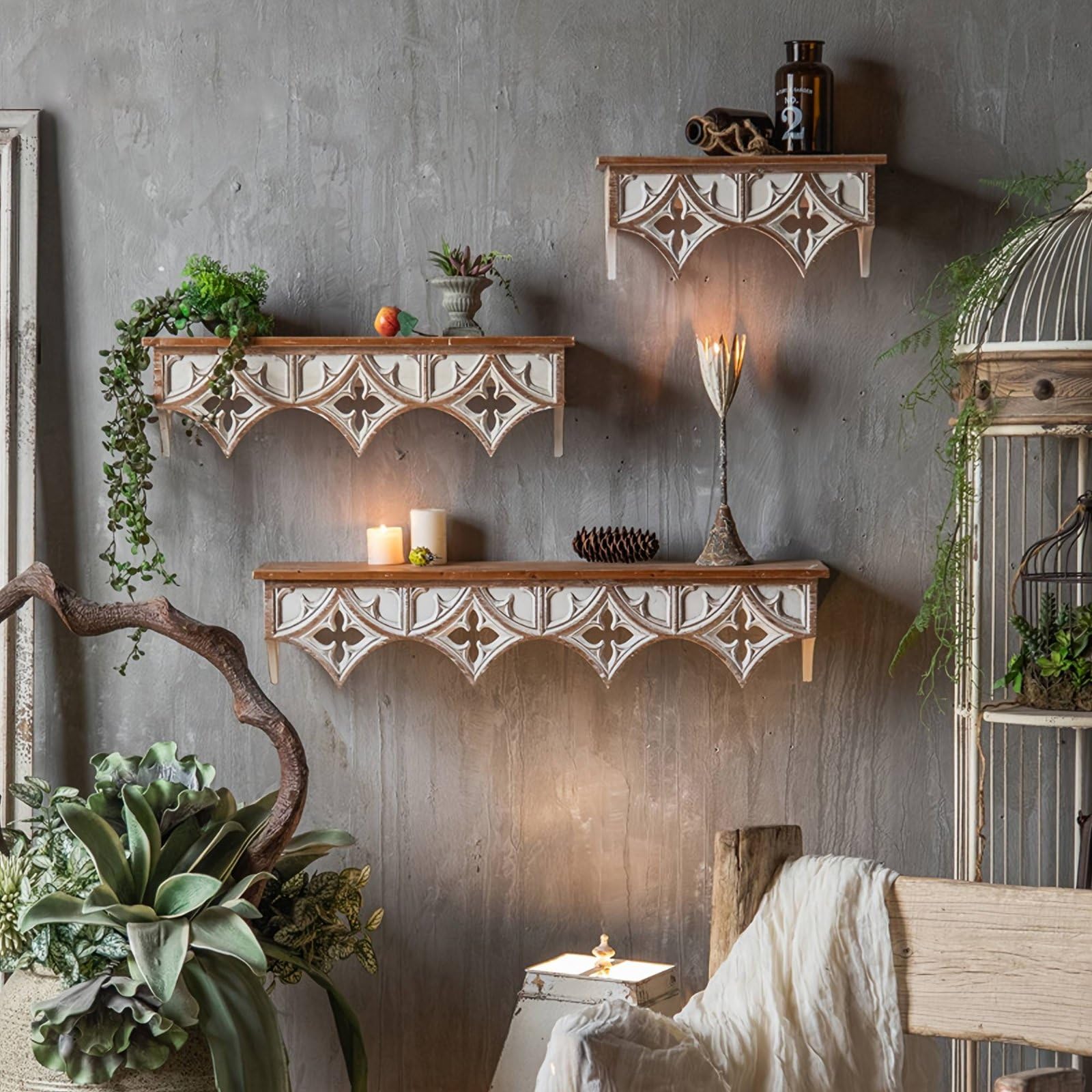 Mensola da Parete Mensola Scaffale Ripiano Decorazione in Legno Massello Stile Country per Mettere Accessori Adatta a Soggiorno Camera Ingresso, 40 Cm