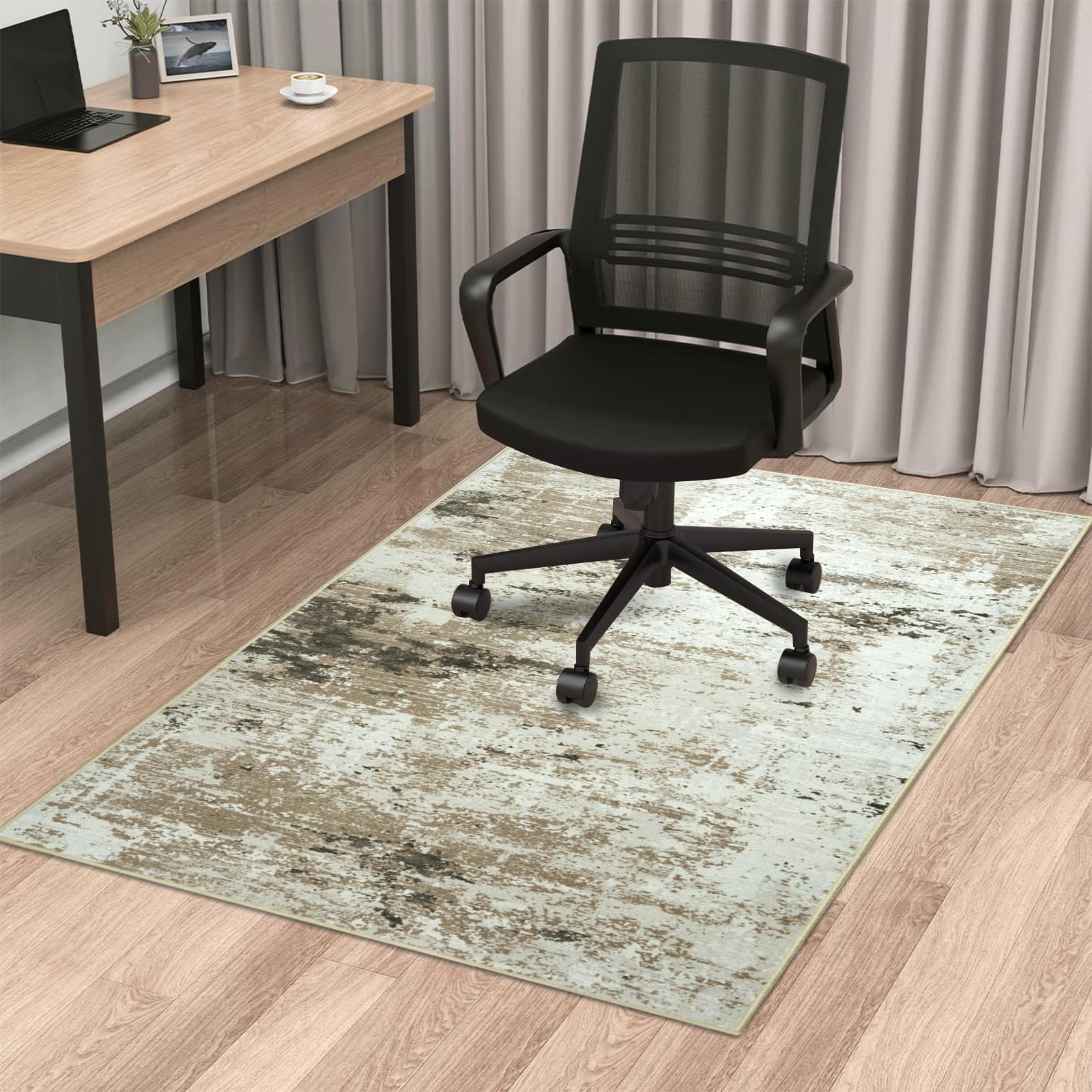 Cekene Protector Suelo Silla Ruedas 120x150cm Taupe Antideslizante Alfombra Silla Escritorio Resumen Afombra Silla Gaming Protector Suelo para Suelos Duros Silla de Oficina