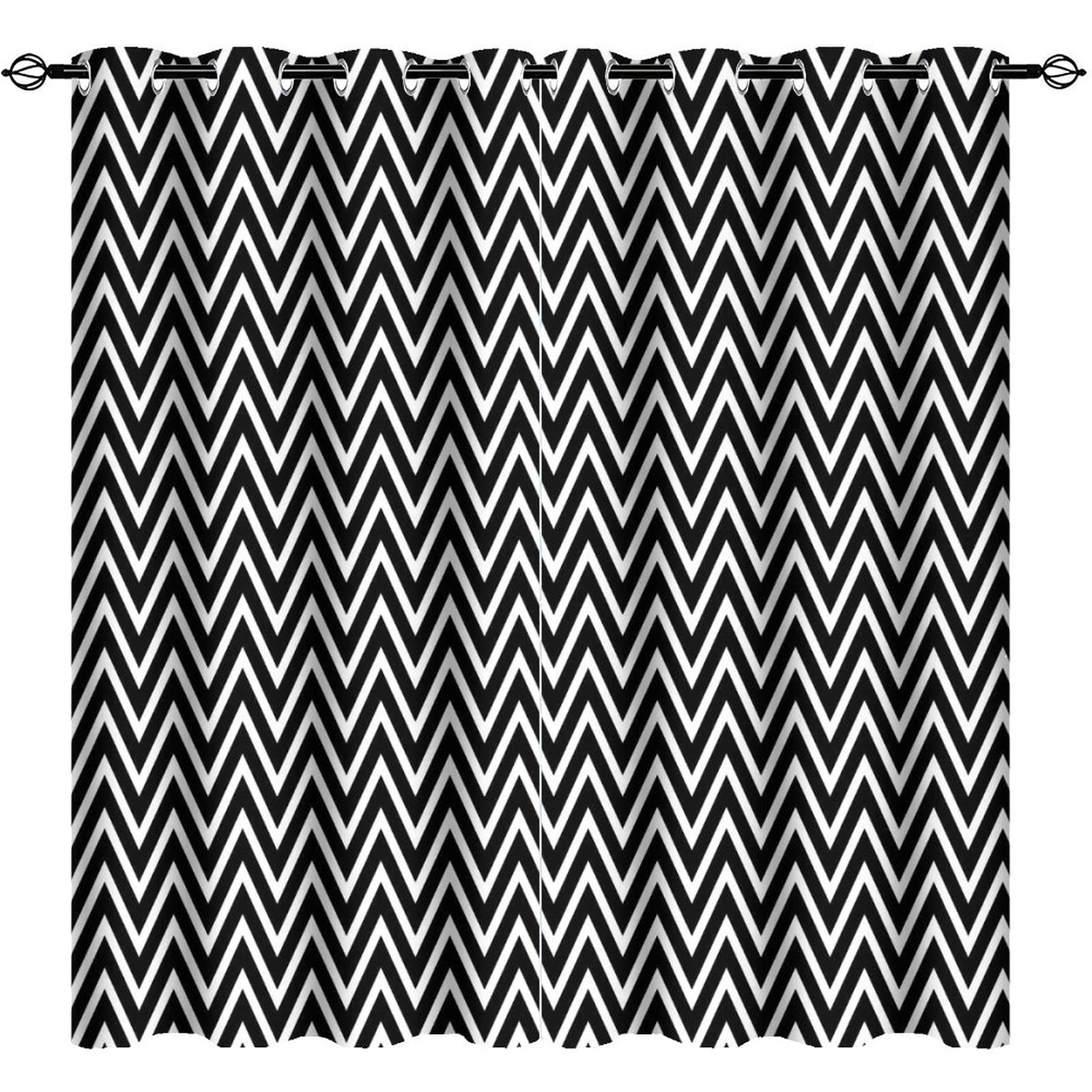Rideaux occultants noirs et blancs zigzag à œillets pour fenêtre de chambre d'enfant 214x214