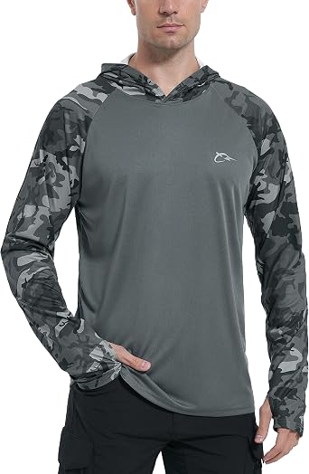 FISHEAL Mens Performance Fishing Hoodie Shirt with Thumbholes - UPF 50 Sun Protection Camo Long Sleeve Shirts Quick-Dry