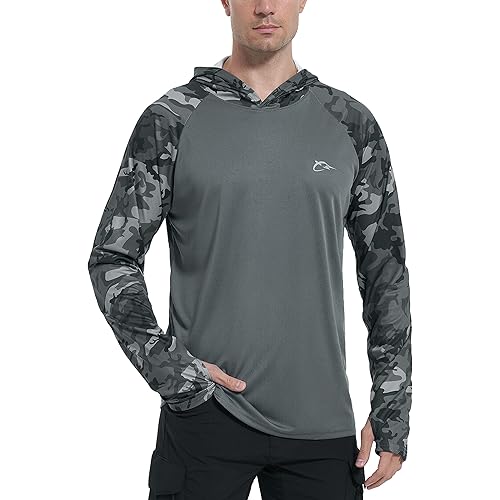 FISHEAL Men's Performance Fishing Hoodie Shirt with Thumbholes - UPF 50 Sun Protection Camo Long Sleeve Shirts Quick-Dry