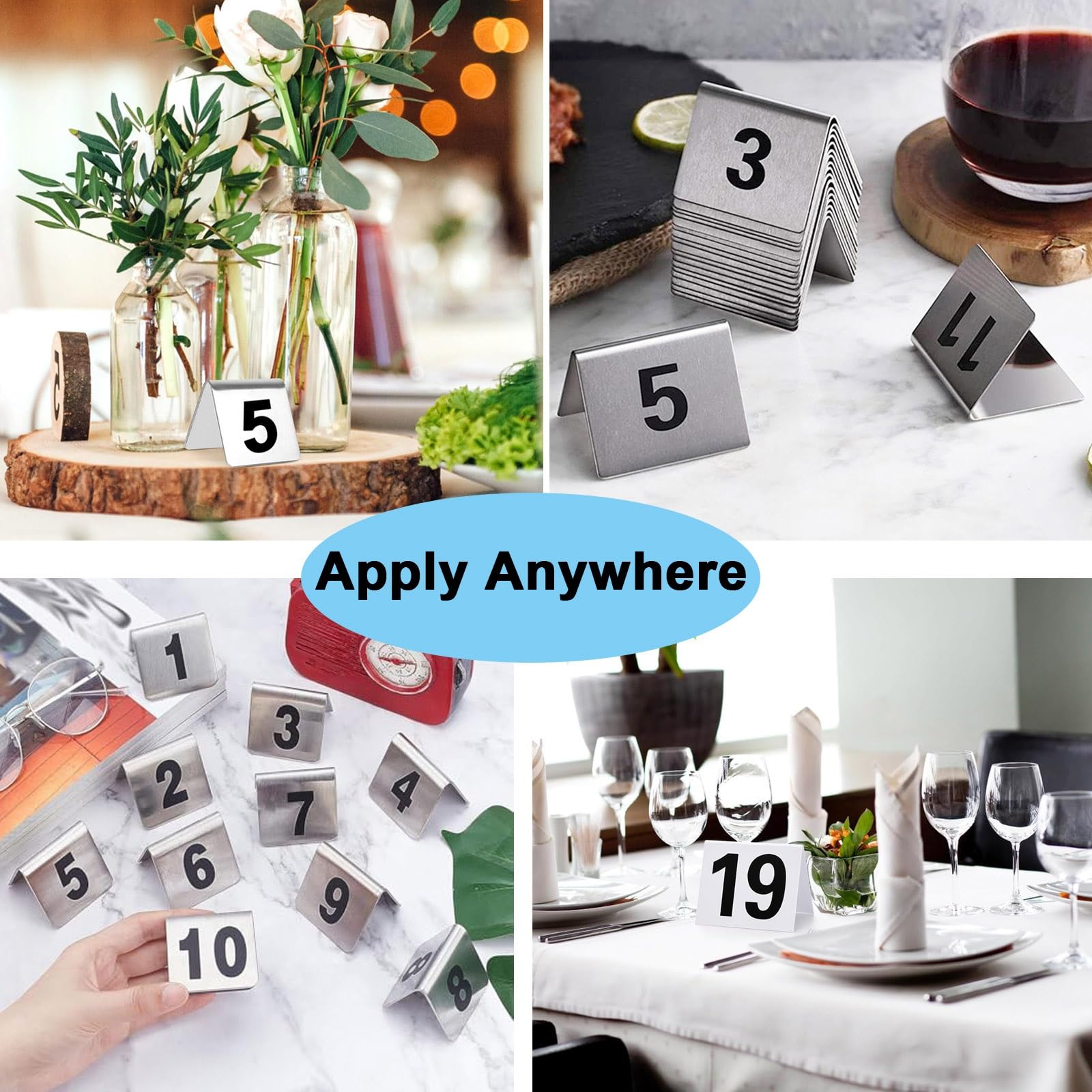 Table Numbers Doppelseitige Edelstahl Tischnummernschilder, Restaurant Tischnummernkarten Zelt Tischnummernständer, Sitzkarte Für Party Bankette Hochzeitsempfang Veranstaltungen(1 to 50)