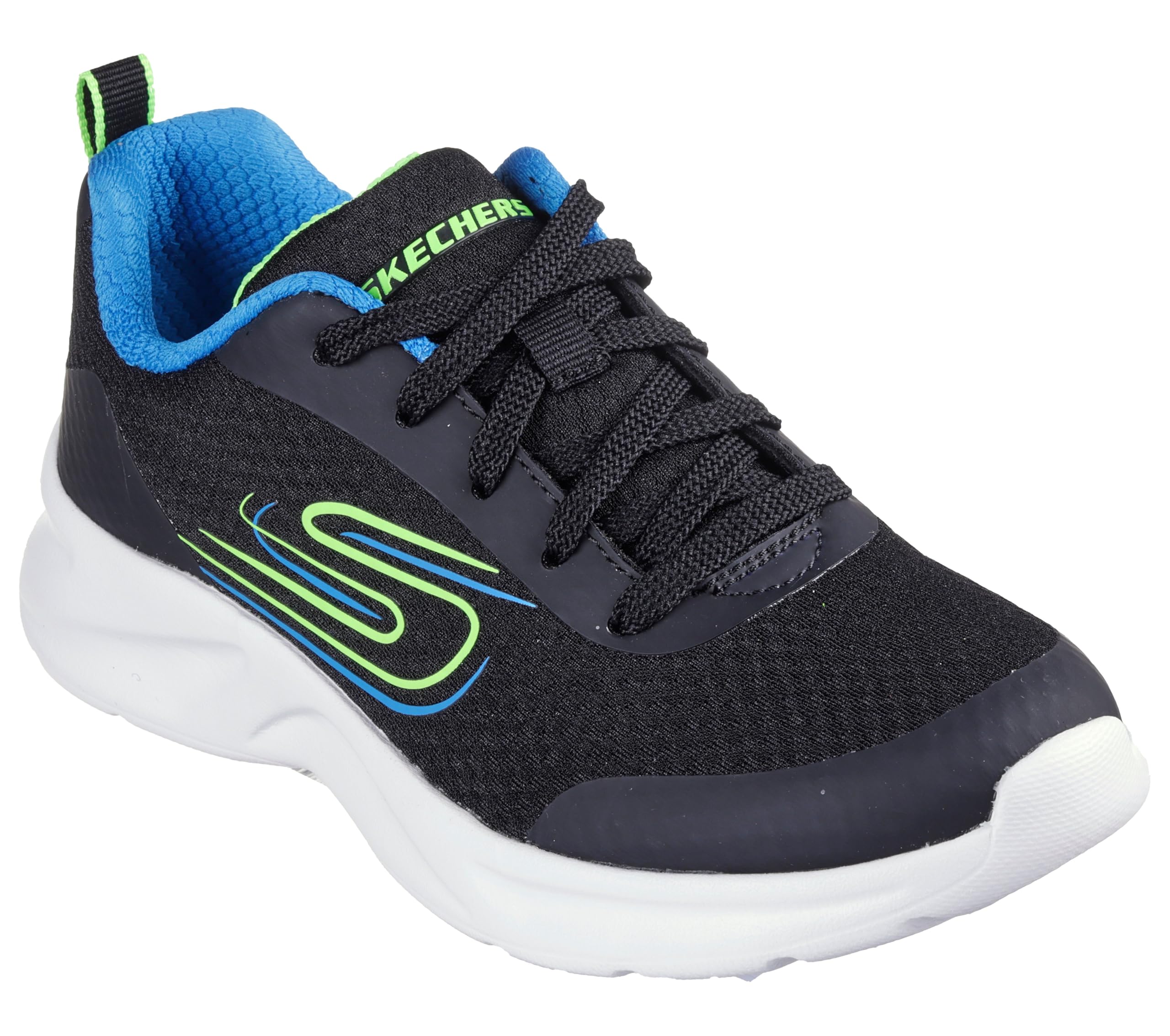 Skechers Boy's Dynamatic Sneakers, Black Textile/Synthetic/Blue & Lime Trim, 10.5 UK Child